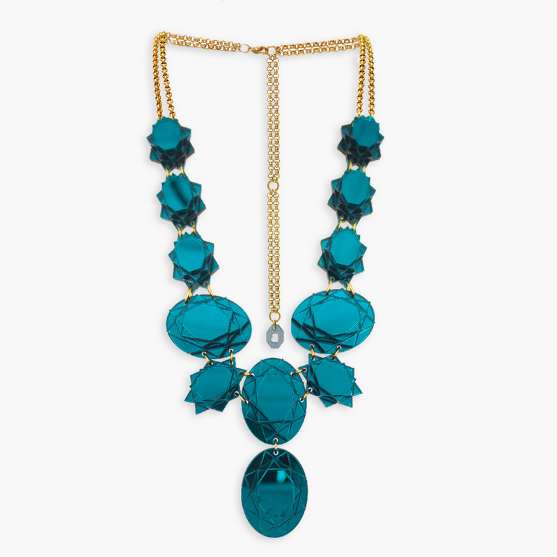 OVAL DROP TEAL MIRROR NECKLACE
